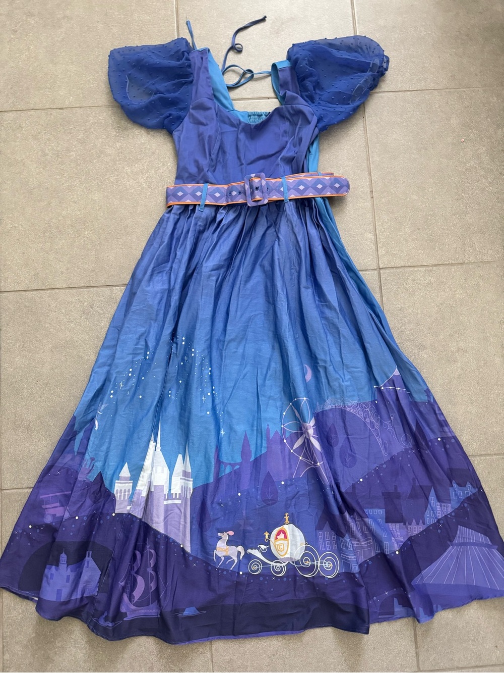 Her Universe Disney Cinderella Blue Carriage Maxi belted Dress Womens Sz XL - Picture 2 of 7